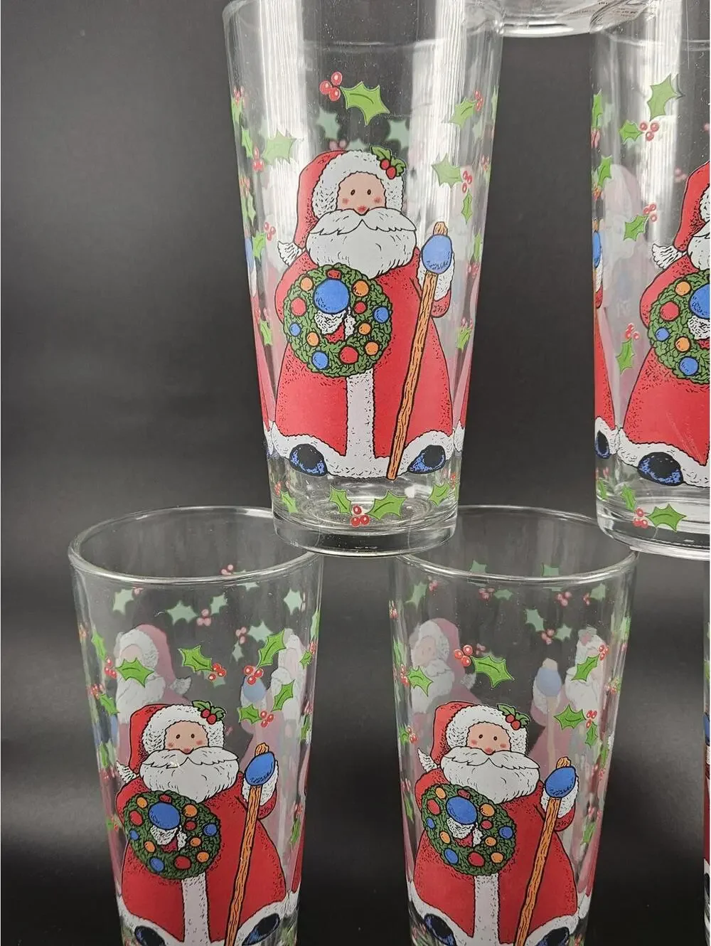 Vintage Christmas Santa Claus Tumblers Set of 6 KIG Glass Indonesia